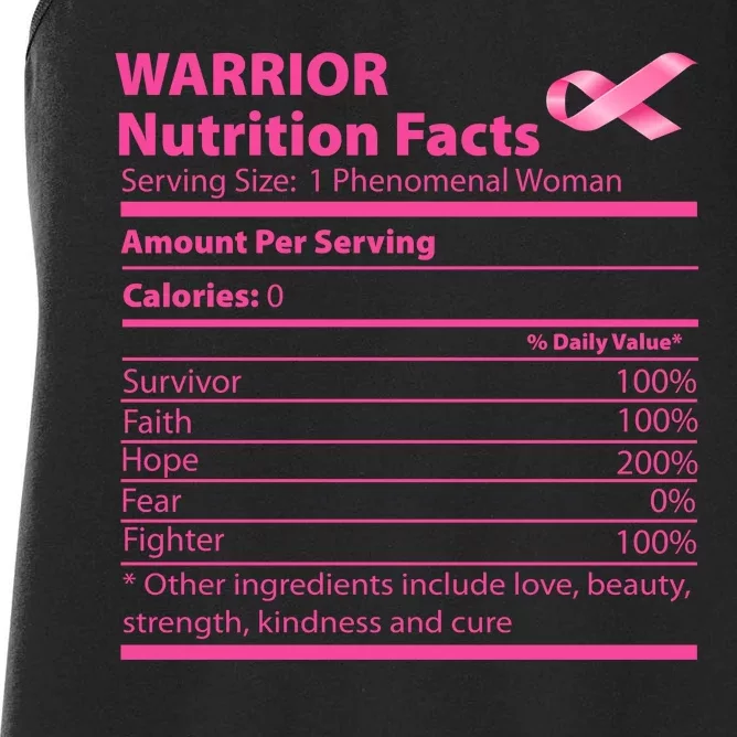 Breast Cancer Awareness Warrior Nutrition Facts Faith Hope Women's Racerback Tank