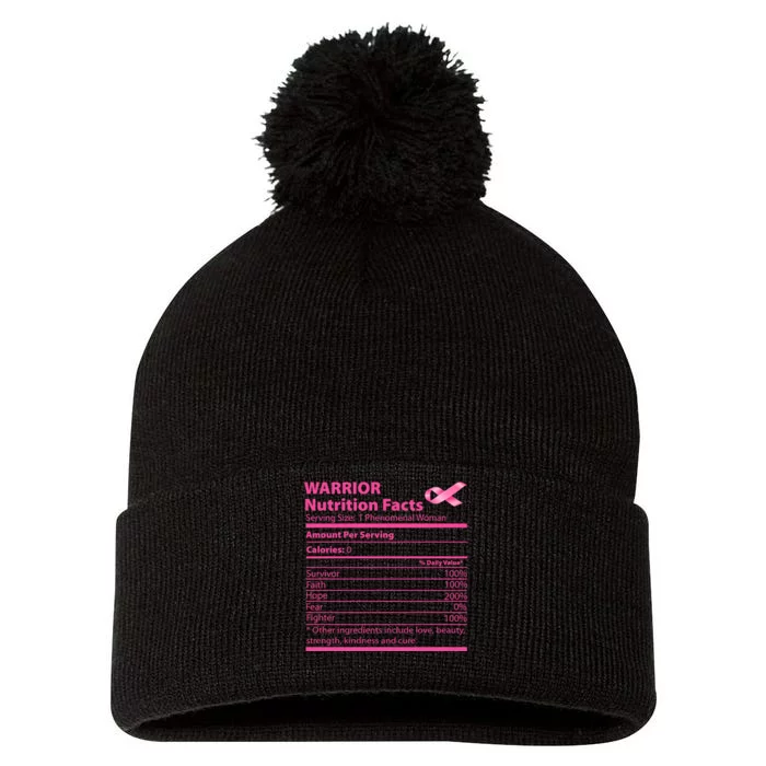 Breast Cancer Awareness Warrior Nutrition Facts Faith Hope Pom Pom 12in Knit Beanie