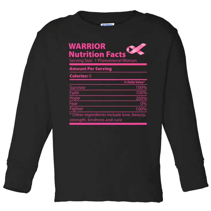 Breast Cancer Awareness Warrior Nutrition Facts Faith Hope Toddler Long Sleeve Shirt