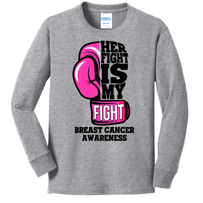 Breast Cancer Awareness Her Fight Is My Fight Boxing Glove Kids Long Sleeve Shirt