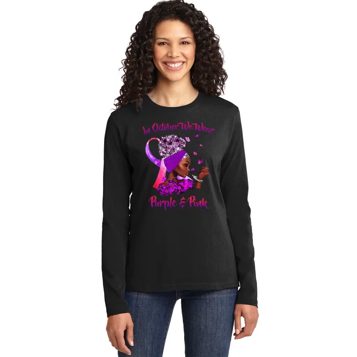 Breast Cancer And Domestic Violence Awareness Black Ladies Long Sleeve Shirt