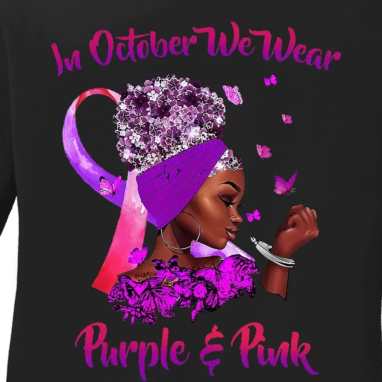 Breast Cancer And Domestic Violence Awareness Black Ladies Long Sleeve Shirt