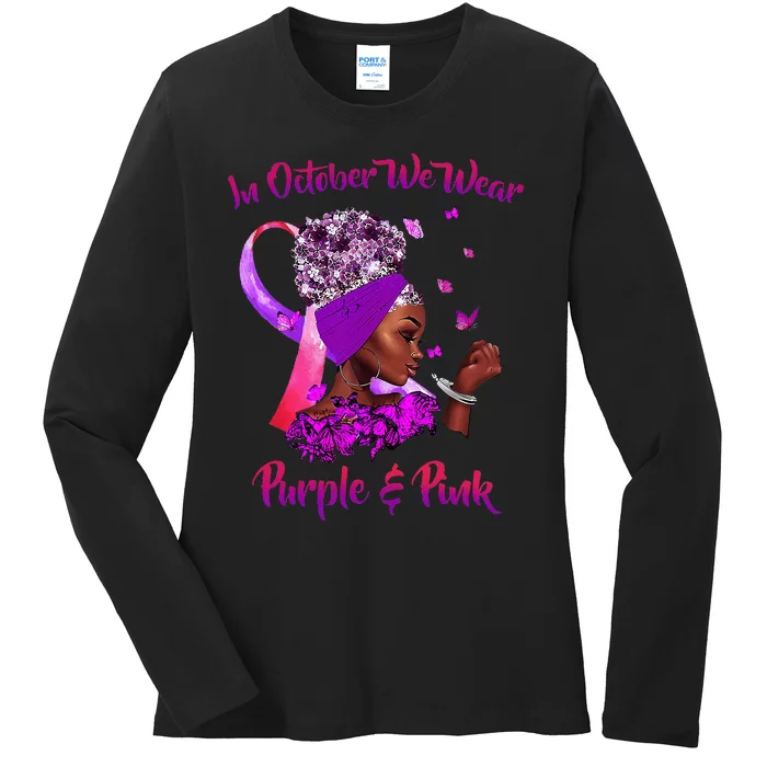 Breast Cancer And Domestic Violence Awareness Black Ladies Long Sleeve Shirt