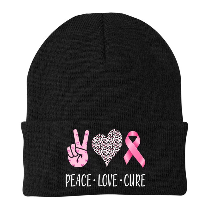 Breast Cancer Awareness Peace Love Cure Knit Cap Winter Beanie