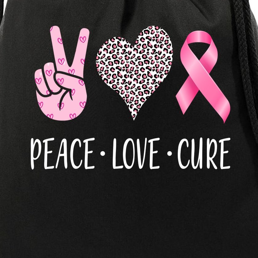 Breast Cancer Awareness Peace Love Cure Drawstring Bag