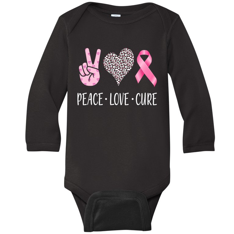 Breast Cancer Awareness Peace Love Cure Baby Long Sleeve Bodysuit