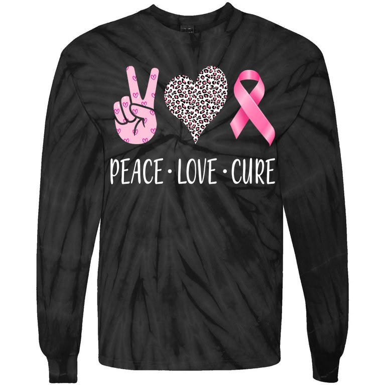 Breast Cancer Awareness Peace Love Cure Tie-Dye Long Sleeve Shirt