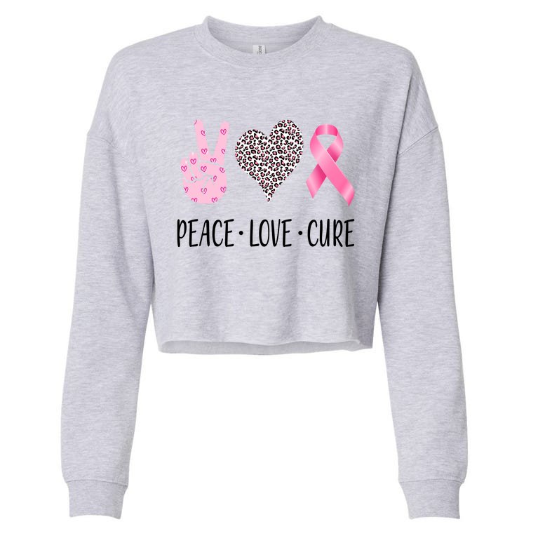 Breast Cancer Awareness Peace Love Cure Cropped Pullover Crew