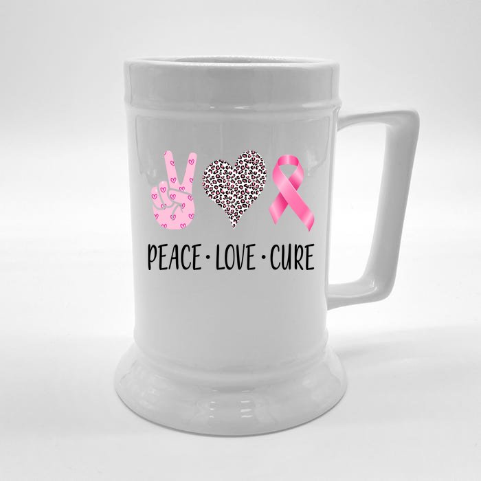 Breast Cancer Awareness Peace Love Cure Front & Back Beer Stein