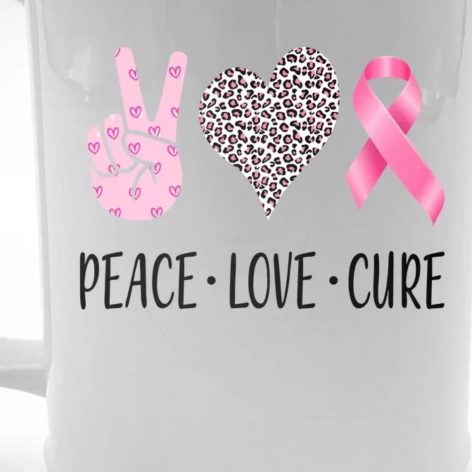 Breast Cancer Awareness Peace Love Cure Front & Back Beer Stein