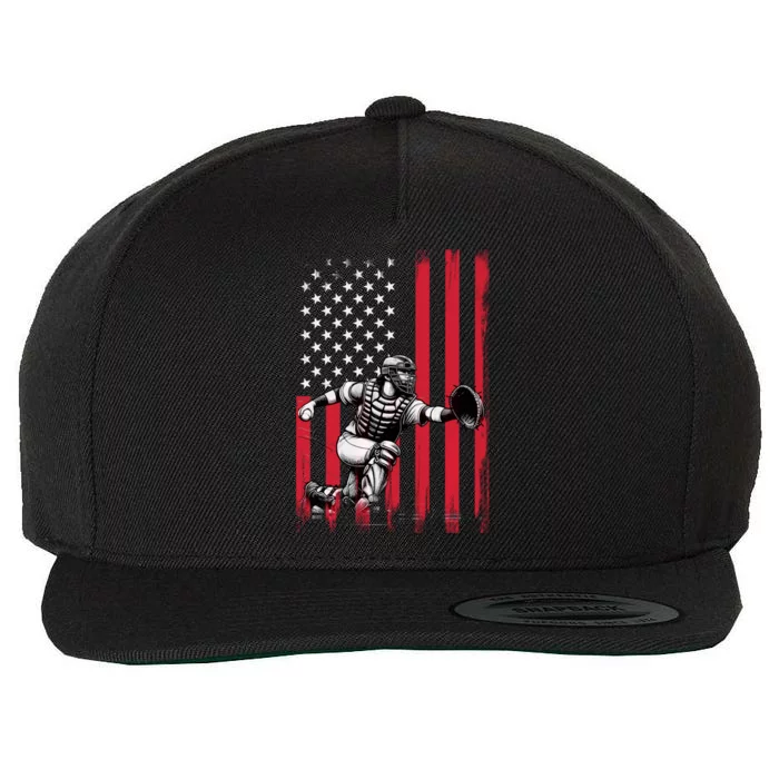 Baseball Catcher American Flag Usa Patriotic 4th Of July Gift Wool Snapback Cap