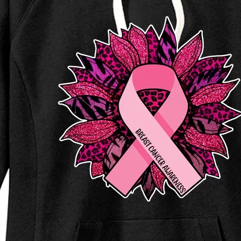 Breast Cancer Awareness Flower Ribbon Women's Fleece Hoodie