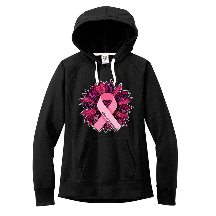 Breast Cancer Awareness Flower Ribbon Women's Fleece Hoodie