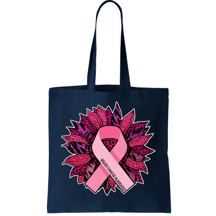 Breast Cancer Awareness Flower Ribbon Tote Bag