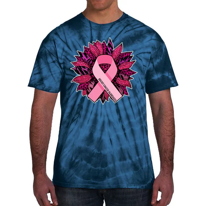 Breast Cancer Awareness Flower Ribbon Tie-Dye T-Shirt