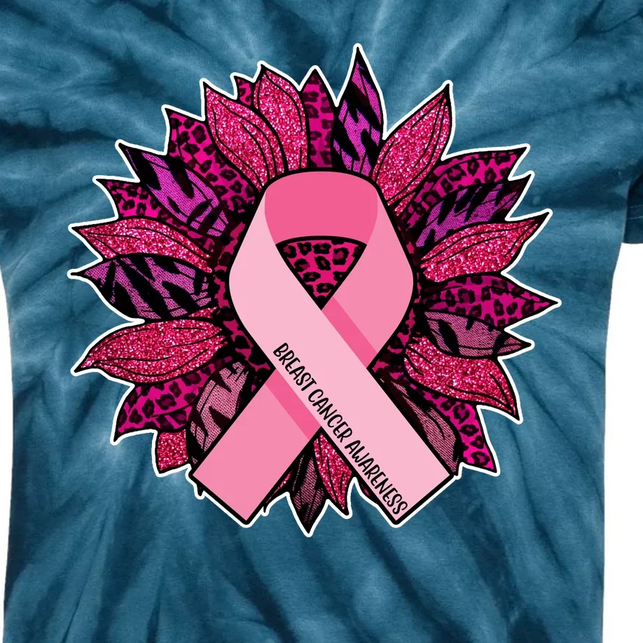 Breast Cancer Awareness Flower Ribbon Kids Tie-Dye T-Shirt