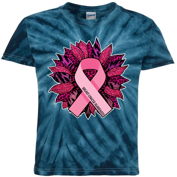 Breast Cancer Awareness Flower Ribbon Kids Tie-Dye T-Shirt