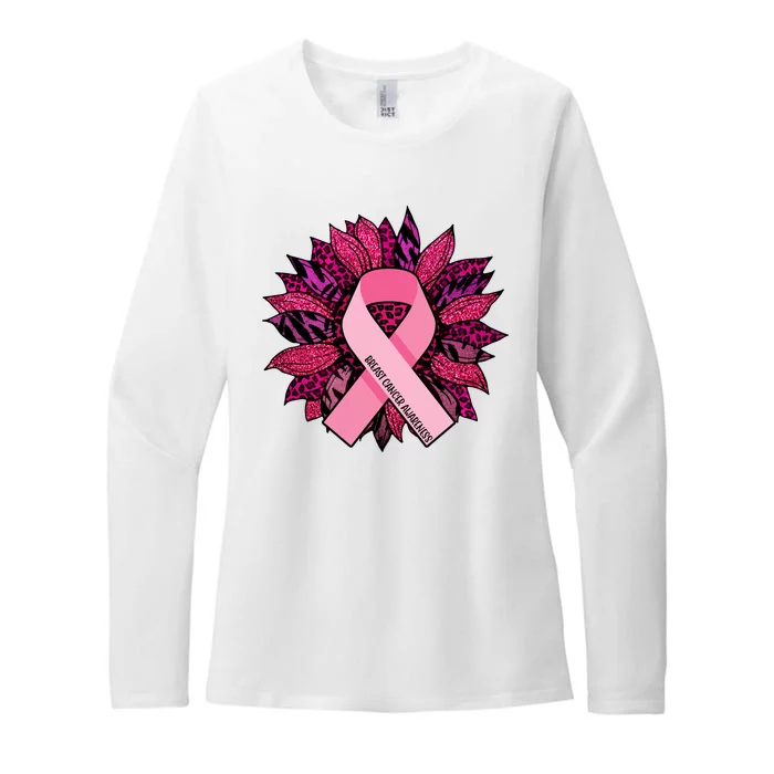 Breast Cancer Awareness Flower Ribbon Womens CVC Long Sleeve Shirt