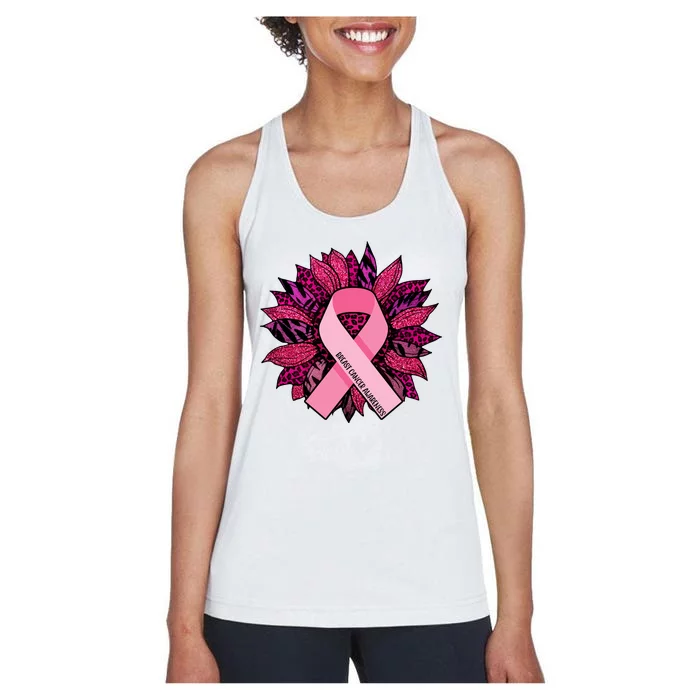 Breast Cancer Awareness Flower Ribbon Women's Racerback Tank