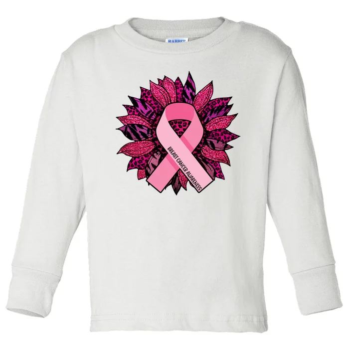 Breast Cancer Awareness Flower Ribbon Toddler Long Sleeve Shirt