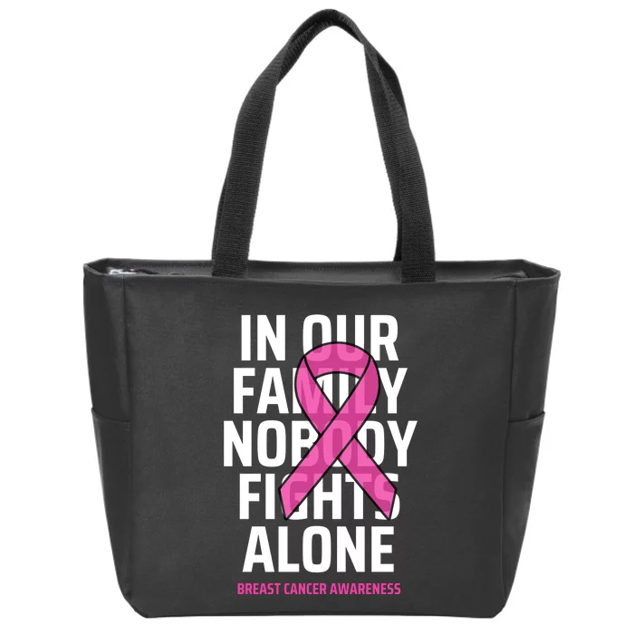 Breast Cancer Awareness Nobody Fights Alone Breast Cancer Zip Tote Bag