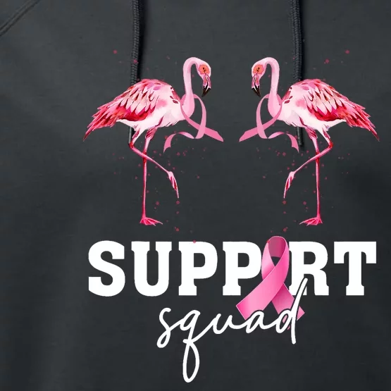 Breast Cancer Awareness Flamingo Support Squad Performance Fleece Hoodie