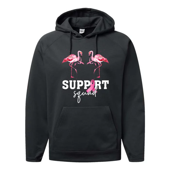 Breast Cancer Awareness Flamingo Support Squad Performance Fleece Hoodie