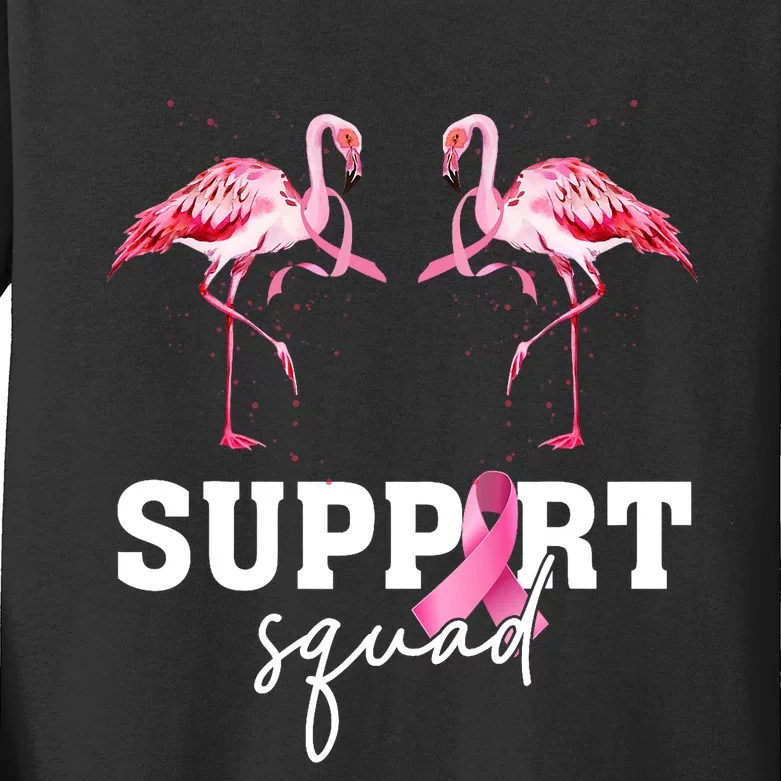 Breast Cancer Awareness Flamingo Support Squad Kids Long Sleeve Shirt