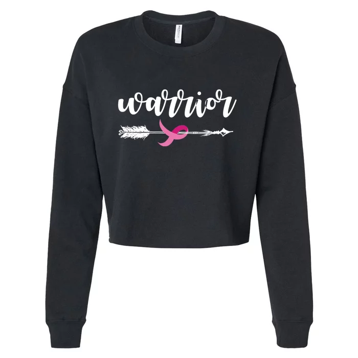 Breast Cancer Awareness Warrior Pink Ribbon Cropped Pullover Crew