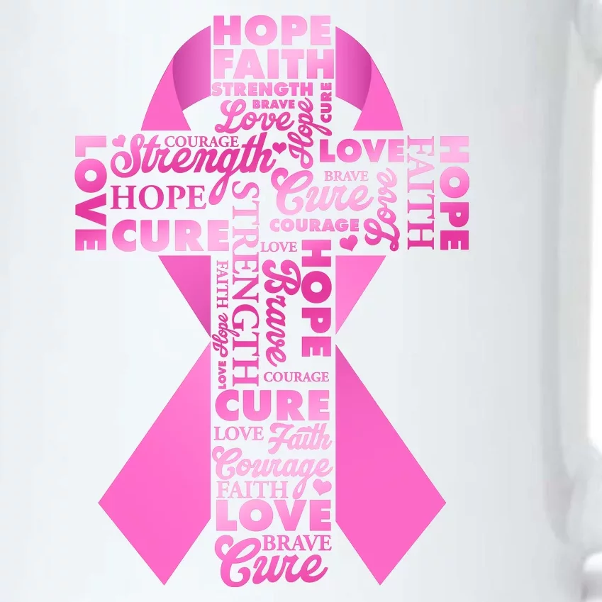 Breast Cancer Awareness Word Text Art Ribbon Cross Black Color Changing Mug