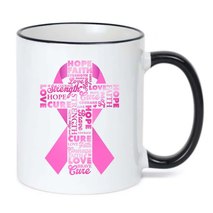 Breast Cancer Awareness Word Text Art Ribbon Cross Black Color Changing Mug