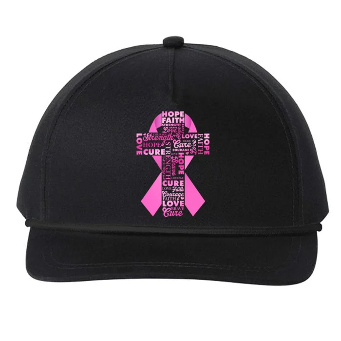 Breast Cancer Awareness Word Text Art Ribbon Cross Snapback Five-Panel Rope Hat