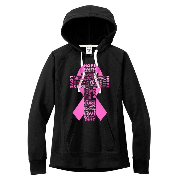 Breast Cancer Awareness Word Text Art Ribbon Cross Women's Fleece Hoodie