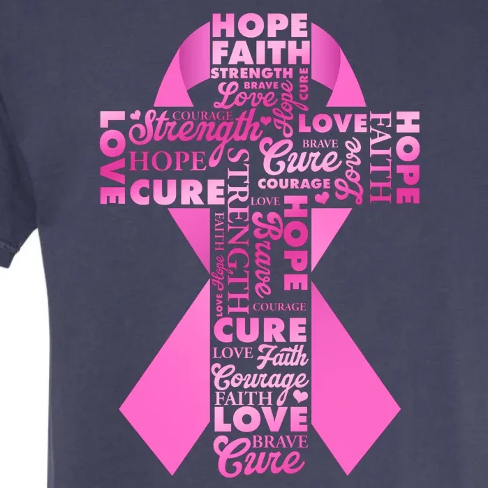 Breast Cancer Awareness Word Text Art Ribbon Cross Garment-Dyed Heavyweight T-Shirt