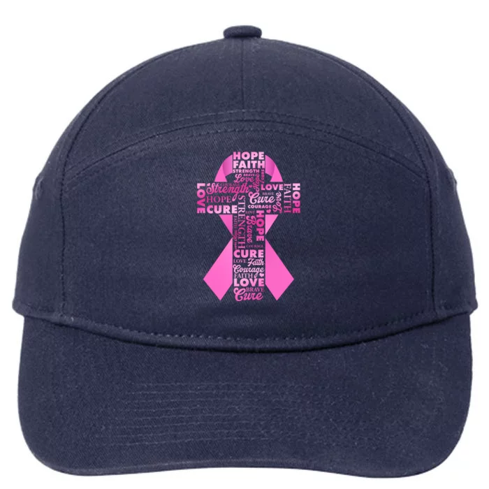 Breast Cancer Awareness Word Text Art Ribbon Cross 7-Panel Snapback Hat