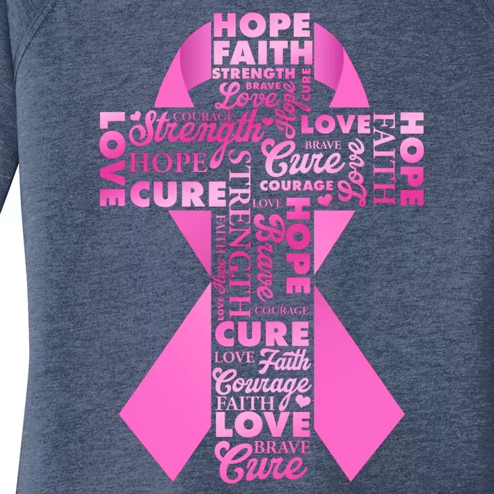 Breast Cancer Awareness Word Text Art Ribbon Cross Women's Perfect Tri Tunic Long Sleeve Shirt