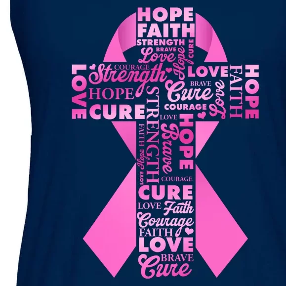 Breast Cancer Awareness Word Text Art Ribbon Cross Ladies Essential Flowy Tank