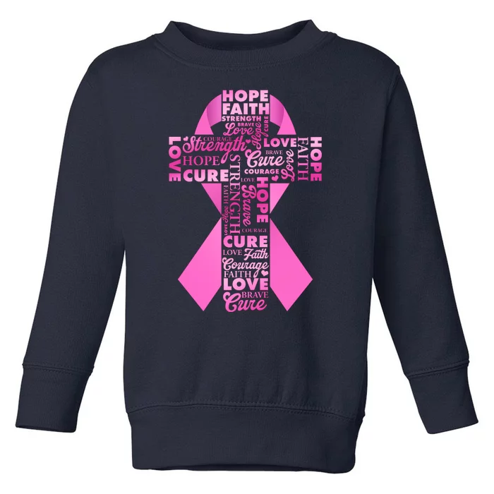 Breast Cancer Awareness Word Text Art Ribbon Cross Toddler Sweatshirt