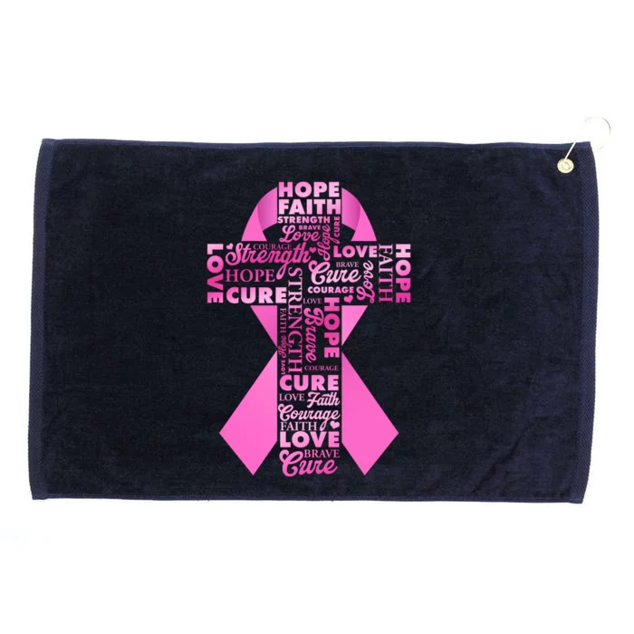 Breast Cancer Awareness Word Text Art Ribbon Cross Grommeted Golf Towel