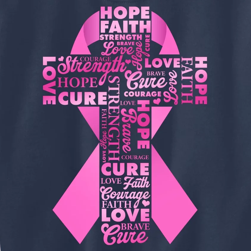 Breast Cancer Awareness Word Text Art Ribbon Cross Kids Sweatshirt