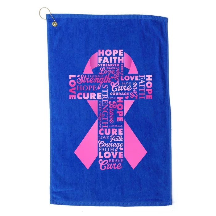 Breast Cancer Awareness Word Text Art Ribbon Cross Platinum Collection Golf Towel