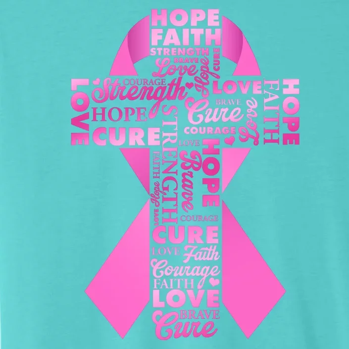 Breast Cancer Awareness Word Text Art Ribbon Cross ChromaSoft Performance T-Shirt