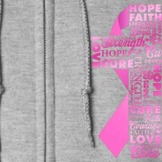 Breast Cancer Awareness Word Text Art Ribbon Cross Full Zip Hoodie