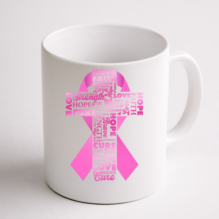 Breast Cancer Awareness Word Text Art Ribbon Cross Front & Back Coffee Mug