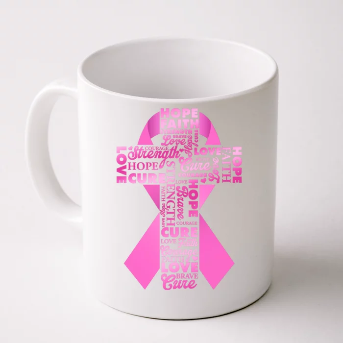 Breast Cancer Awareness Word Text Art Ribbon Cross Front & Back Coffee Mug