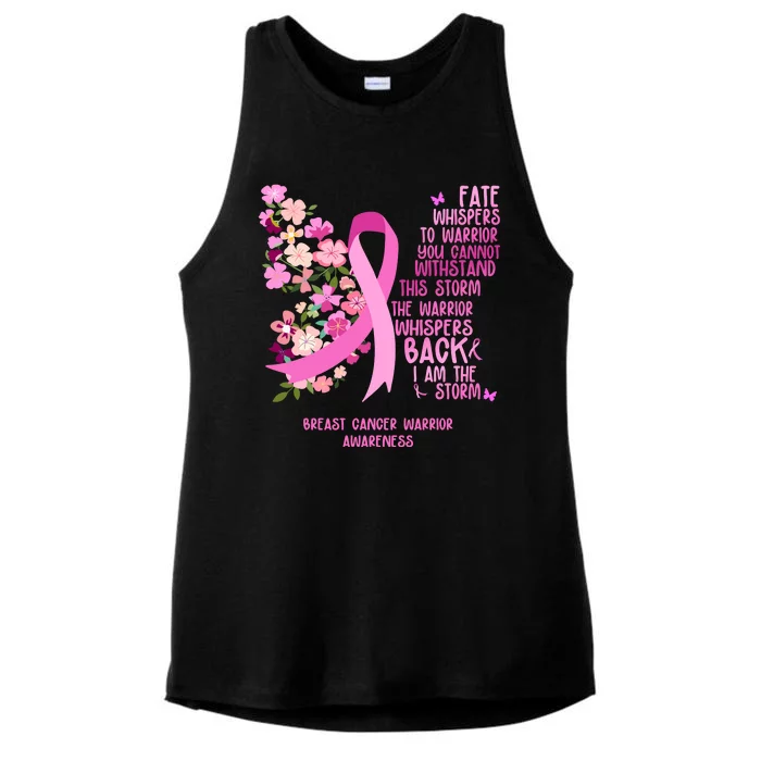 Breast Cancer Awareness Floral Ribbon Butterfly Ladies Tri-Blend Wicking Tank