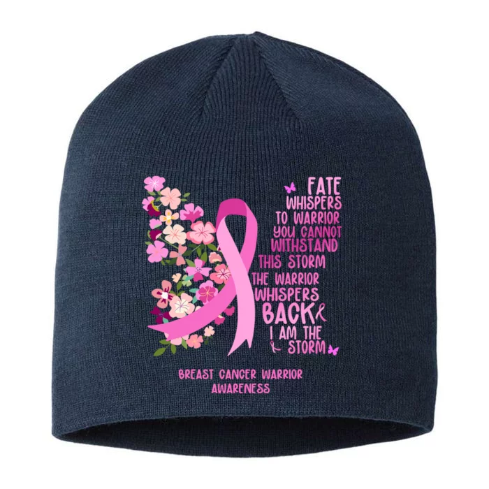 Breast Cancer Awareness Floral Ribbon Butterfly 8 1/2in Sustainable Knit Beanie