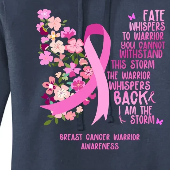 Breast Cancer Awareness Floral Ribbon Butterfly Women's Pullover Hoodie