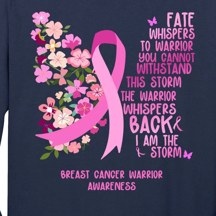 Breast Cancer Awareness Floral Ribbon Butterfly Tall Long Sleeve T-Shirt