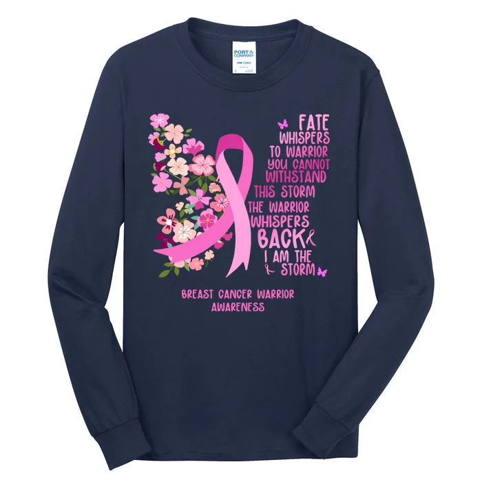 Breast Cancer Awareness Floral Ribbon Butterfly Tall Long Sleeve T-Shirt